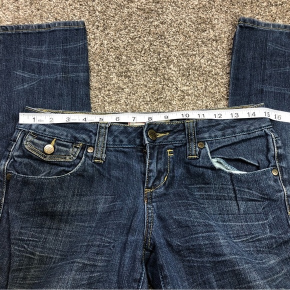 T Five Juniors Dark Wash Mid Rise Y2K Blue Jeans Size 7 - Picture 10 of 12